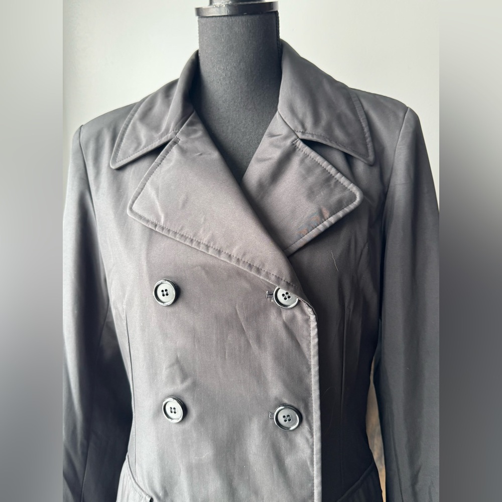 Gallery Womens Trench Coat Jacket Size XSmall black Double Breasted Vintage - Picture 2 of 7